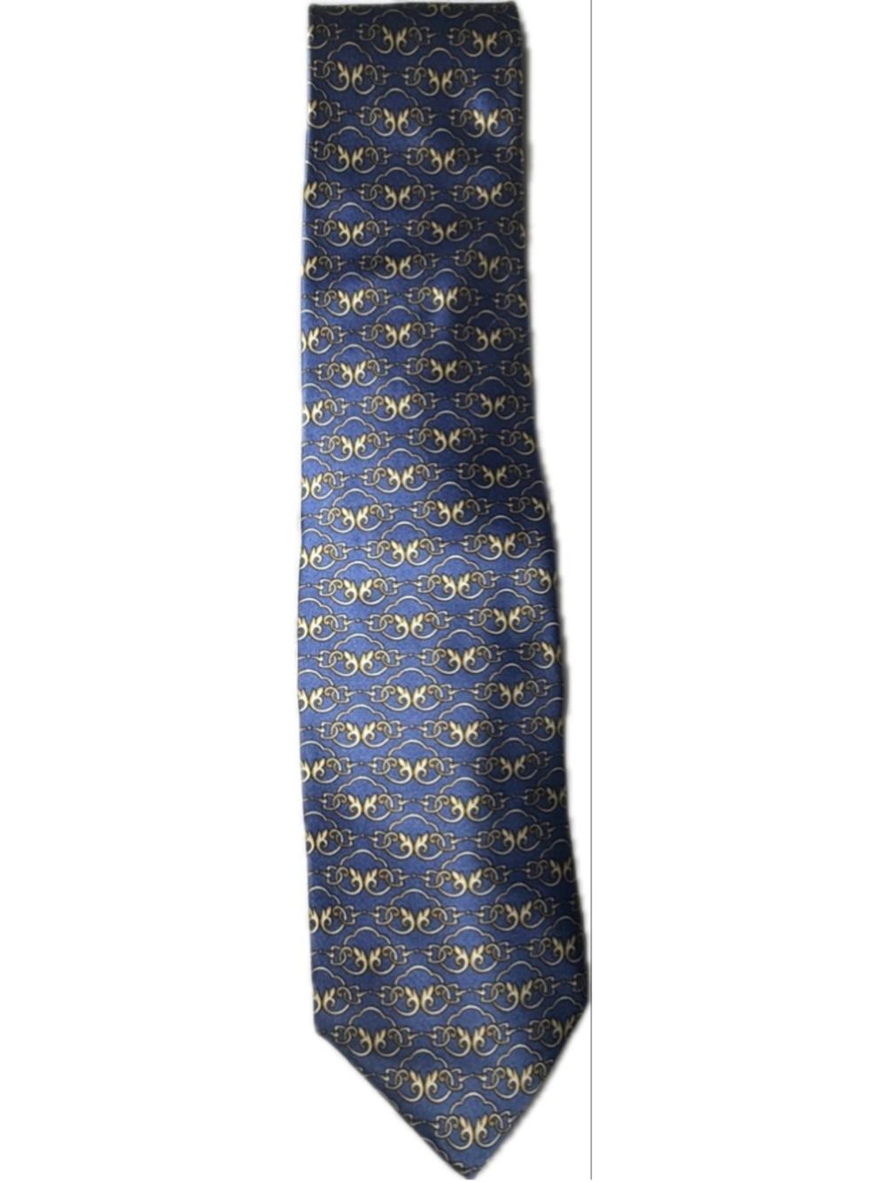Luca Franzini Tie Rack Italian Silk Necktie Blue Gold Chain Scroll Pattern